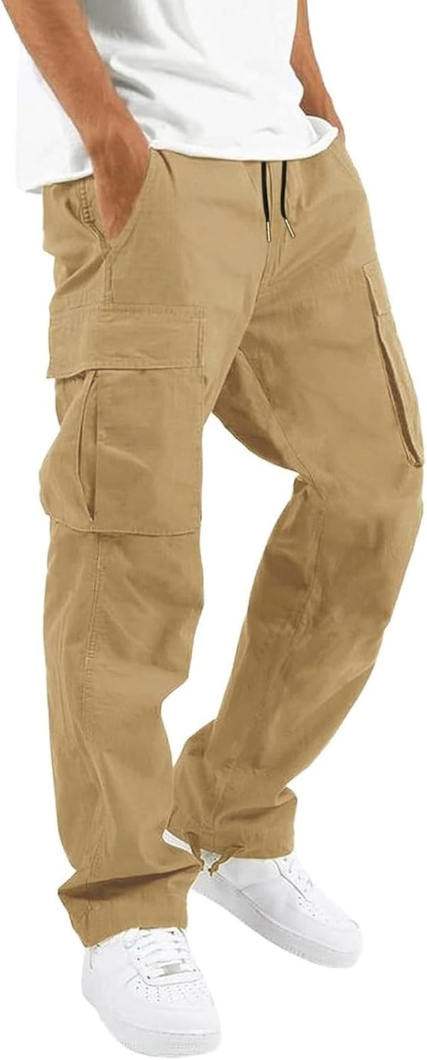 Mens Casual Joggers Pants Hiking Drawstring Chino Cargo Pants Straight Leg Pants