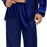Mens Silk Pajamas Set Satin Long  Button Down 2 PCS  V Neck Classic Loungewear Pjs with Long Pants - Image 2