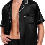 Men Satin Silk Pajamas Sets Short   Button-Down PJs Sets Two-Pieces Loungewear with Pockets - Image 2