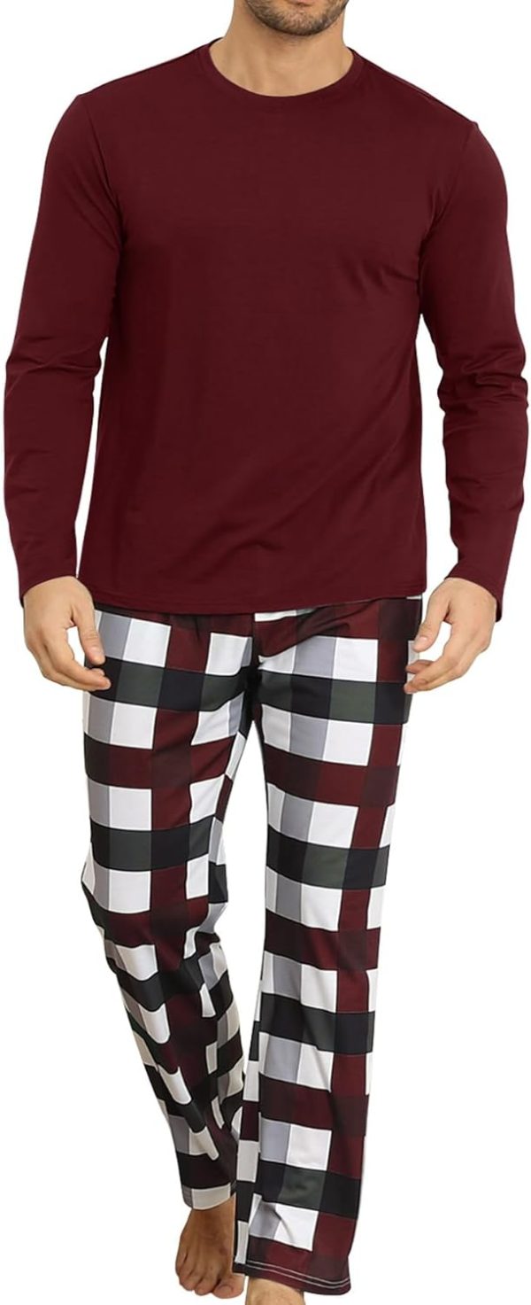 Men 2 Piece Pajamas Set Plaid  Loungewear Relaxed Fit Nightwear PJ Sets