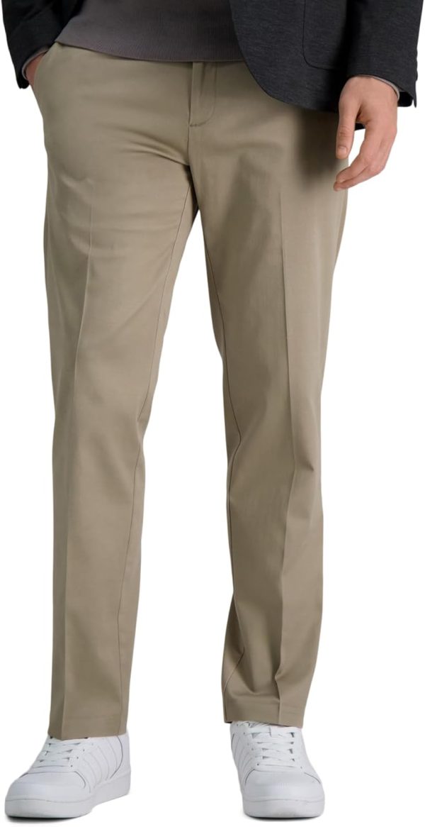 Men's Iron Free Premium Khaki Straight Fit Flat Front Flex Waistband Casual Pant