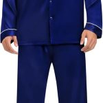 Mens Silk Pajamas Set Satin Long  Button Down 2 PCS  V Neck Classic Loungewear Pjs with Long Pants