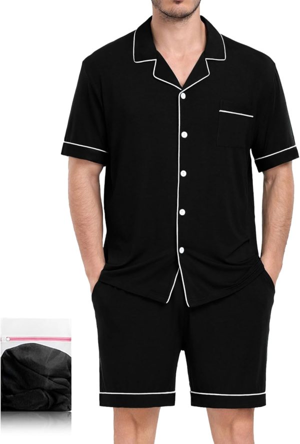 Mens Pajamas Set Short   Button Down Loungewear Set Soft Modal 2Pcs Pj Set with Pockets S-3XL