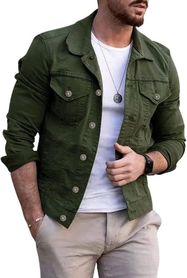Men's Denim Jacket Casual Regular Fit Button Down Long  Jean Trucker Jacket