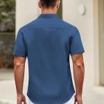 Mens Short  Casual Button Down Shirts Summer Untucked Dress Shirts with Pocket - Image 2