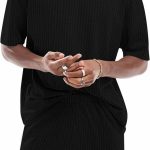 Mens Lounge Set Ribbed Knit Pajamas Set 2 Piece Short Set Outfits Sweatsuit Summer Soft  Loungewear - Image 2