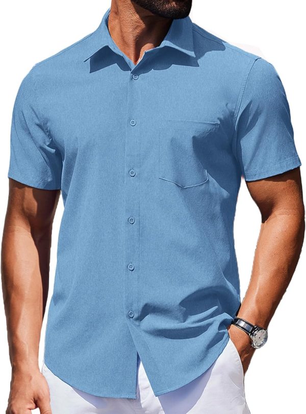 Mens Wrinkle Free Shirts 2025 Short  Casual Button Down Summer Dress Shirts