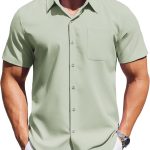 Mens Short  Dress Shirts Button Down Shirts Regular Fit Business Casual Shirt with Pocket