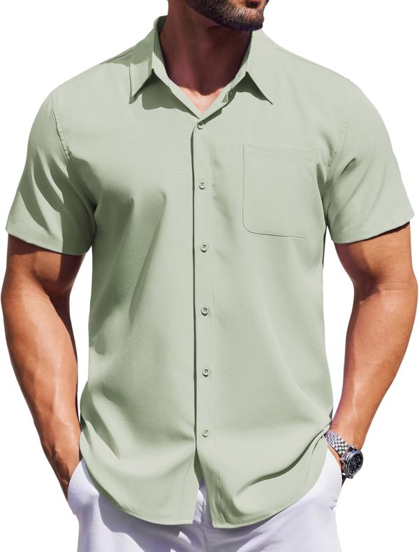 Mens Short  Dress Shirts Button Down Shirts Regular Fit Business Casual Shirt with Pocket
