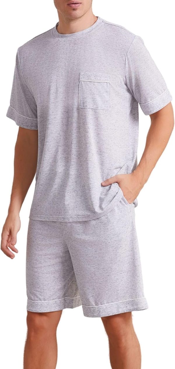 Mens Pajama Set Short , 2 Piece Lightweight Pajamas for Men  with Pockets