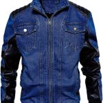 Men's Denim &  Leather Biker Jacket Vintage Motorcycle Jean Jacket with Leather Patchwork - Image 2