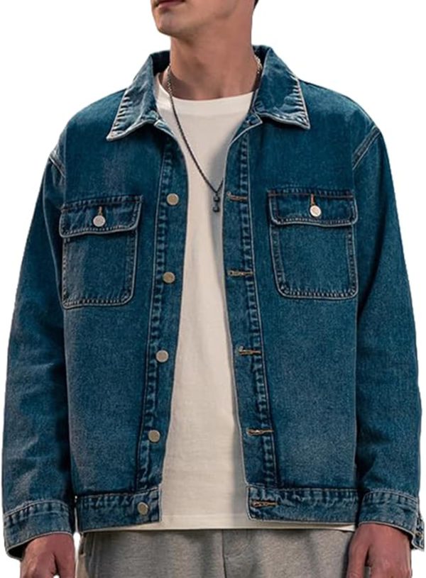 stone washed men's denim jacket for autumn and winter, American retro workwear jacket, autumn denim jacket