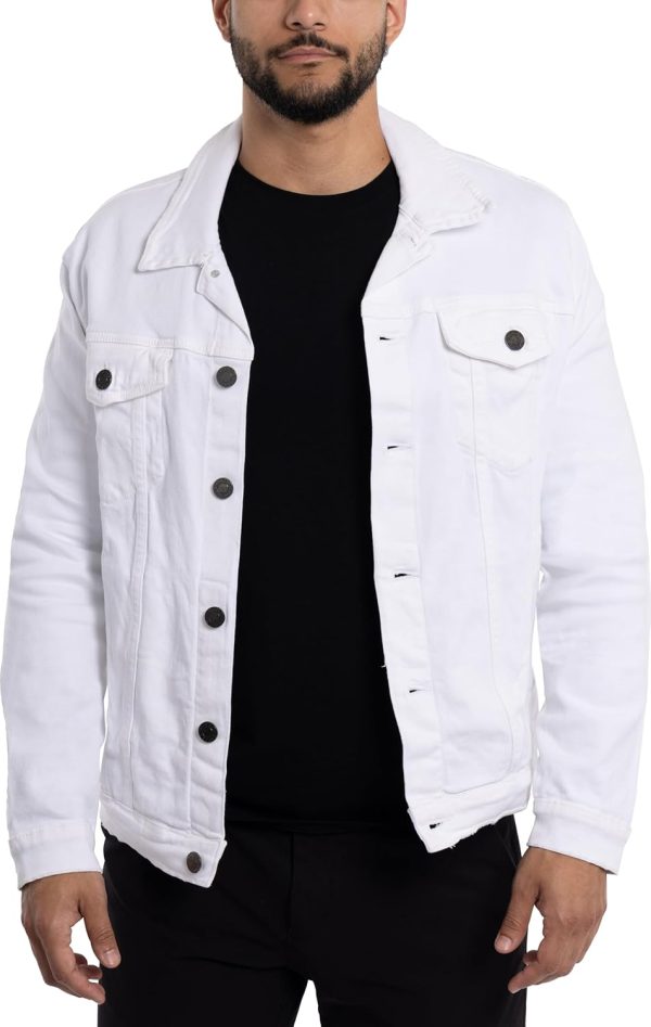 Mens Denim Jacket, Washed Ripped Distressed Flex Stretch Casual Trucker Biker Jeans Jacket for Men