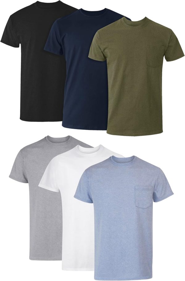 Men's Pocket Undershirt Pack, Cotton Crew Neck T-Shirt, Moisture Wicking Tee, Assorted 6-Pack