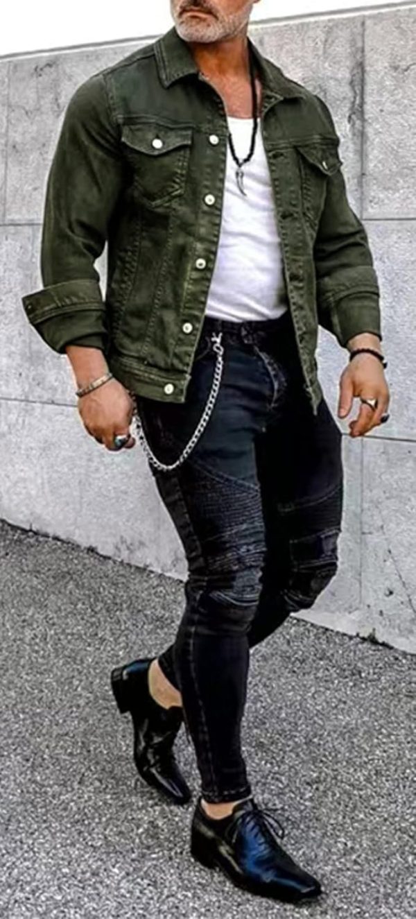 Men's Denim Jacket Casual Regular Fit Button Down Long  Jean Trucker Jacket - Image 2