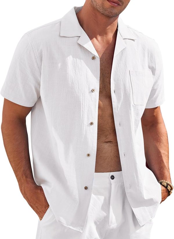 Mens Casual Cotton Linen Shirt Short  Button Up Shirts Summer Beach Top