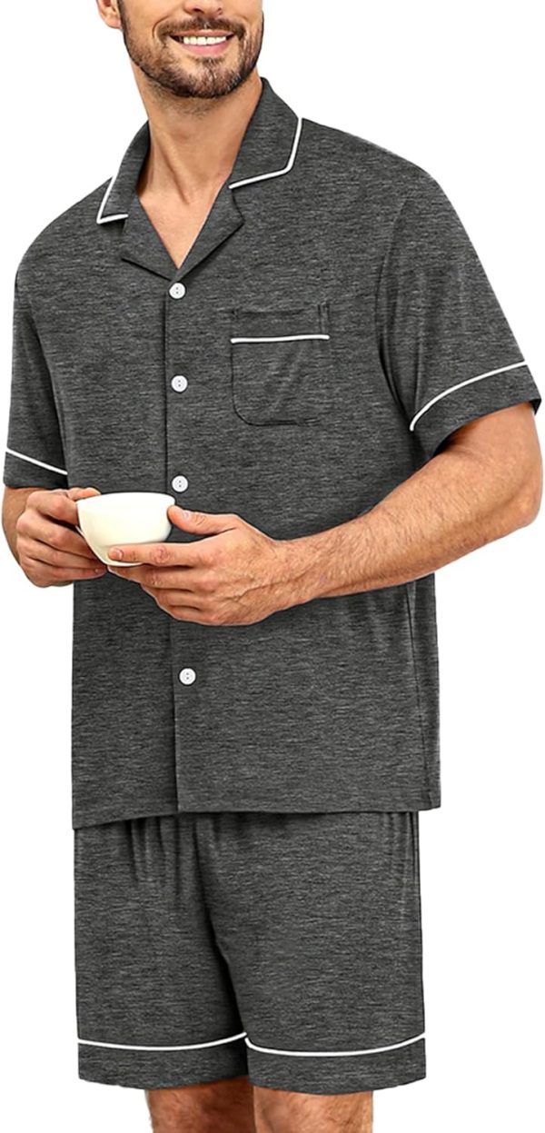Mens Pajama Sets Short   Button Down Loungewear Soft Modal Lounge Pjs with Pockets S-XXL - Image 2