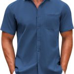 Mens Short  Casual Button Down Shirts Summer Untucked Dress Shirts with Pocket