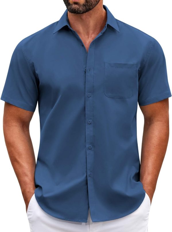 Mens Short  Casual Button Down Shirts Summer Untucked Dress Shirts with Pocket