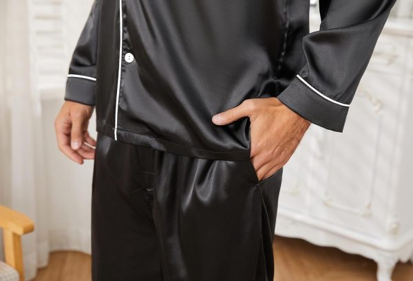 Mens Silk Pajamas Set, Long  Satin Pajamas for Men  Button Down Pjs Set Two-piece - Image 2