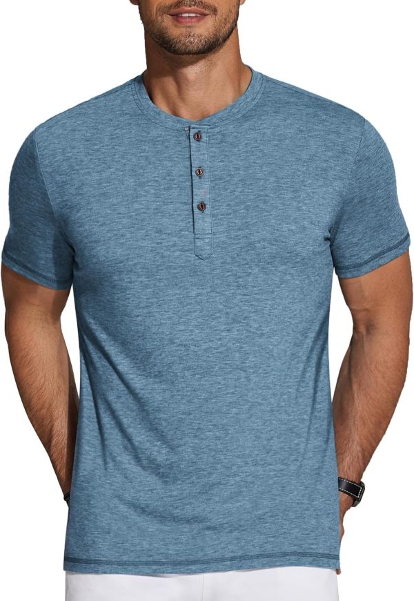 Men's Henley Shirts Short  Casual Basic Tee Summer Button Henley Soild T Shirts