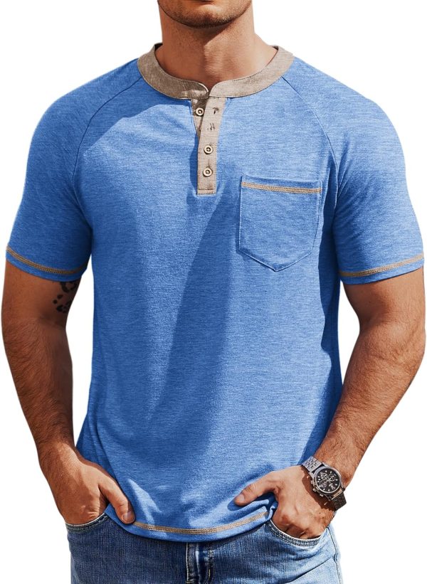 Mens Henley Shirts Short  Casual Button T-Shirts Basic Tee Shirts Summer Vintage T Shirts with Pocket