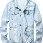 Mens Denim Jacket Ripped Slim Jean Jacket Coat for Men