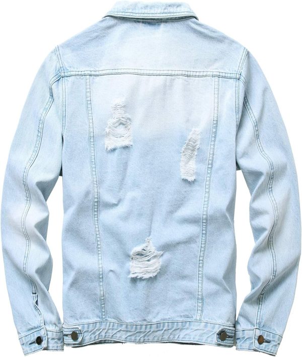 Mens Denim Jacket Ripped Slim Jean Jacket Coat for Men - Image 2