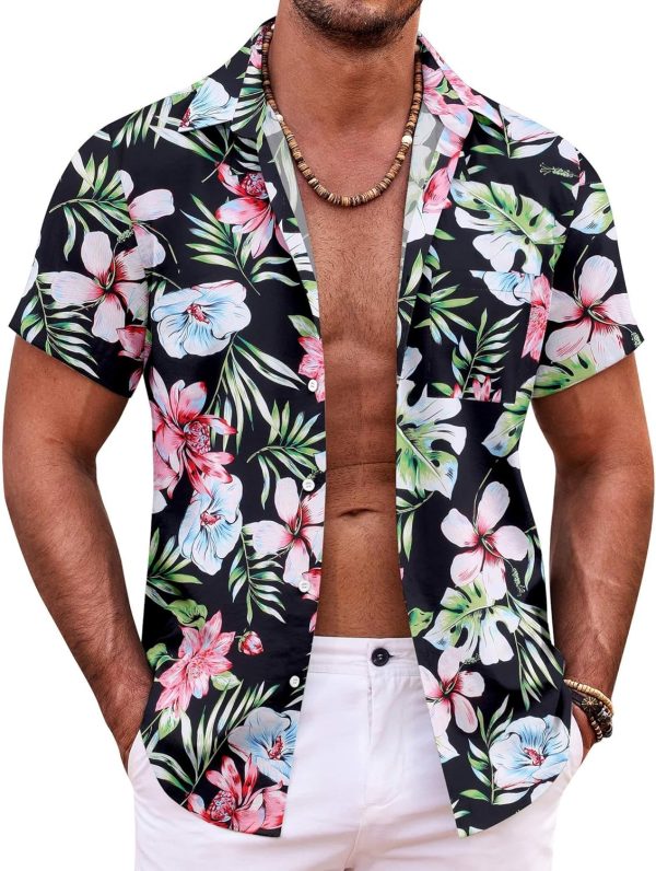 Mens Hawaiian Shirt Short  Button Down Shirts Tropical Summer Beach Shirts Casual Floral Aloha Shirts