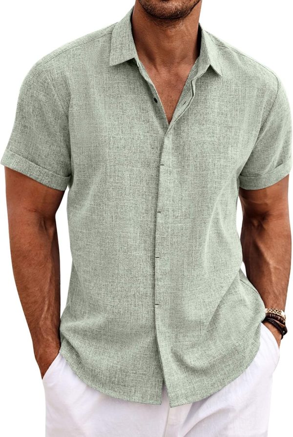Men's Linen Shirt Short Sleeve Casual Shirt Button-Down Shirt Men's Beach Summer Wedding Shirt
