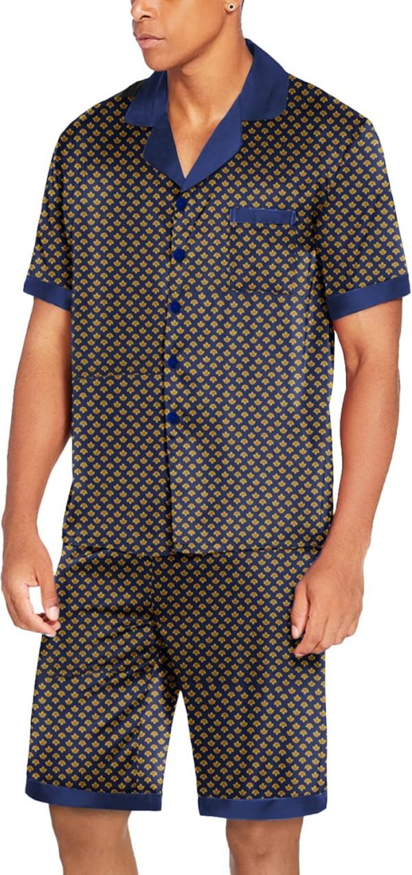 Men Satin Silk Pajamas Set with Pockets  Shorts Satin Summer Loungewear 2 Piece Button Down Set S-3XL - Image 2