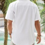 Men's Cotton Linen Short  Shirts Casual Lightweight Button Down Shirts Vacation Beach Summer Tops with Pocket - Image 2