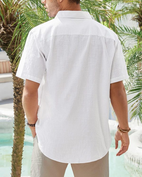Men's Cotton Linen Short  Shirts Casual Lightweight Button Down Shirts Vacation Beach Summer Tops with Pocket - Image 2