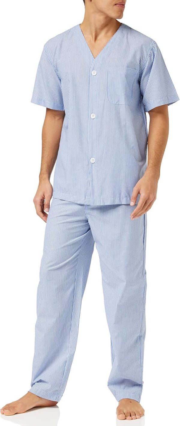 mens Broadcloth Short  Top and Long Pants Pajama Set