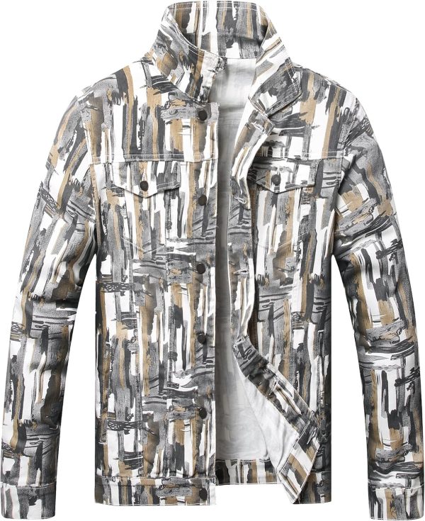 Mens Denim Jacket Ripped Slim Jean Jacket Coat for Men